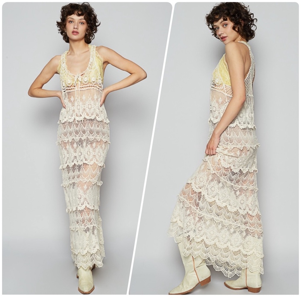 🆕 POL - Elegant Crochet Maxi Dress - Swim Cover - Edge Detailing - 100% COTTON